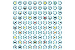 100 artist icons set, flat style Product Image 1
