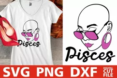 Pisces Zodiac Sign svg, Bald Woman in Glasses svg, Melanin Product Image 1