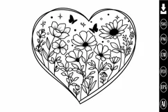 Flower in Heart Svg , Flowers Svg, Wildflower Svg, Product Image 1