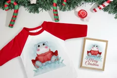 watercolor illustration of a baby hippo at christmas Product Image 2