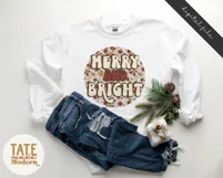 Merry & bright PNG for sublimation - retro Christmas PNG Product Image 2