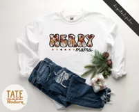 MERRY mama PNG for sublimation - retro Christmas shirt PNG Product Image 2