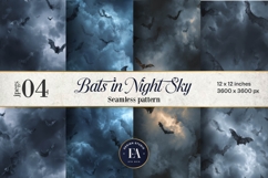 Bats Night Sky Pattern, Dark Gothic Bat Seamless Paper Product Image 1