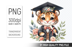 Tiger Clipart PNG, Watercolor Graduation Animals Clipart Product Image 1