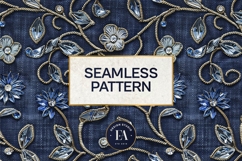Navy Crystal Embroidery | Luxury Denim Fabric Texture Product Image 3