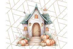 Watercolor Halloween Cottage Clipart, Ghosts &amp; Pumpkins Png Product Image 4