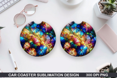 Flower Car coaster sublimation, Summer Coaster PNG Design Product Image 1