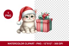 png watercolor clipart - christmas kitten Product Image 1
