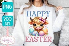 Happy Easter sublimation PNG, Cute highland cow PNG design Product Image 3