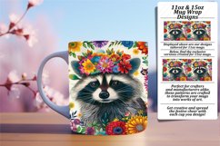 11oz/15oz Mug Wrap: Vibrant Raccoon &amp; Flower Design Product Image 1