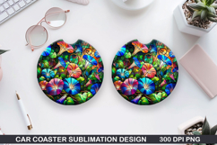 Flower Car Coaster Sublimation| Summer Coaster PNG Design Product Image 1