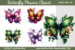 Butterfly Flowers Clipart PNG Product Image 1