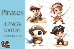 Cartoon Pirate Kids and Animals PNG Clipart for Fun Designs Product Image 1