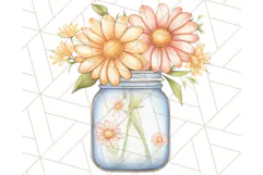 Flowers in Glass Jars PNG, Rustic Floral Watercolor Clipart Product Image 4