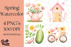 Pastel Watercolor Spring Clipart, Cheerful Floral Png Design Product Image 1
