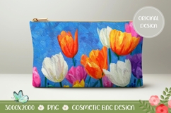 Art Tulips Cosmetic Bag PNG, Blue Cosmetic Bag Template Product Image 1