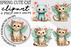 Whimsical Spring Cute Cat Clipart Png Product Image 1