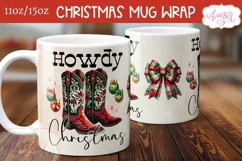Howdy Chirstmas mug wrap PNG, Western Christmas coffee mug Product Image 2