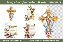 Antique Religiou Easter Clipart PNG Product Image 1