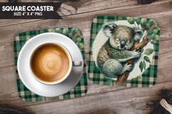 Koala, Animal coaster, Buffalo Plaid Square Coaster PNG Product Image 1