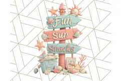 Coral and Aqua Summer Clipart PNG Pastel Tropical Icons Product Image 4