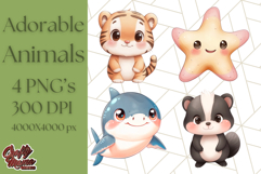 Cute Animal Clipart, Adorable Animal PNG Product Image 1