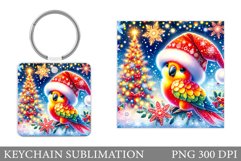 Christmas Parrot Keychain. Christmas Keychain Sublimation Product Image 1