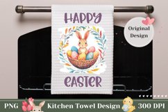 Happy Easter Towel PNG, Watercolor Easter Wreath Sublimation Product Image 1