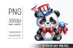 4th of July Panda Clipart, Animal illustration for crafts Product Image 1