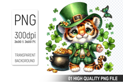 St. Patrick’s Tiger with Hat Clipart, Sublimation PNG Product Image 1
