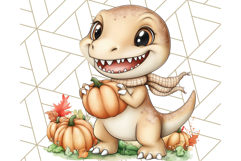 Fall Dinosaur PNG Clipart with Autumn Elements, Cute Dino Product Image 4