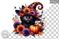 Halloween Cat Flowers Sublimation - Clipart PNG Design Product Image 1