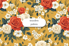 Elegant Floral Seamless Pattern Coral Roses, White Daisies Product Image 1