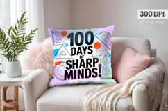 100 days of school Pillow Design, Teacher PNG Sublimation Product Image 1