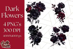 Gothic Floral PNG, Dark Aesthetic Flowers Clipart Print Product Image 1