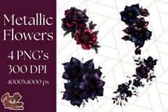 Gothic Floral PNG, Dark Aesthetic Flowers Clipart Print Product Image 1