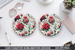 Flowers Car Coaster Sublimation|Christmas Coaster PNG Design Product Image 1