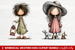 2 Whimsical Western Kids Clipart | Cute Cowboy &amp; Cowgirl PNG Product Image 1
