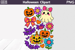 Kawaii Halloween Clipart PNG Colorful Hot DTF Transfer Print Product Image 1