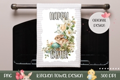 Vintage Easter Bunny Towel, Floral Easter Towel Design Product Image 1