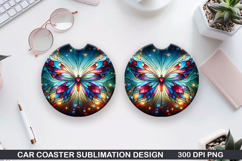 Butterfly Car Coaster Sublimation, Valentines Coaster PNG Product Image 1