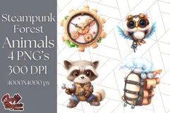 Vintage Steampunk Forest Animal PNG Clipart for Sublimation Product Image 1
