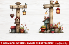 2 Whimsical Western Animal Clipart | Cute Cowboy Animals PNG Product Image 1