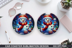 Snowman Car Coaster Sublimation|Christmas Coaster PNG Design Product Image 1