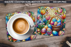Easter Flower Coaster Sublimation, Easter Coaster PNG Design Product Image 1