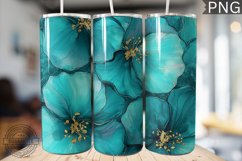 Teal Alcohol Ink Flower Tumbler Wrap -High Quality 300 Dpi Product Image 1