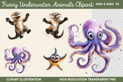 Funny Underwater Animals Sublimation PNG Product Image 1