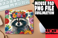 Colorful Raccoon &amp; Floral Mouse Pad Sublimation PNG Product Image 1