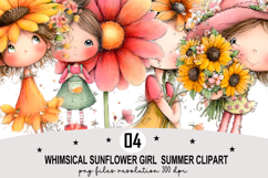 Whimsical Sunflower Girl Summer Clipart Watercolor png Product Image 1