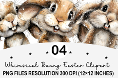 Whimsical Bunny Easter Clipart, Watercolor Easter Bunny PNG Product Image 1